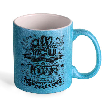 All you need is love, Κούπα Σιέλ Glitter που γυαλίζει, κεραμική, 330ml