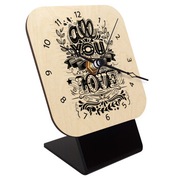 All you need is love, Quartz Table clock in natural wood (10cm)