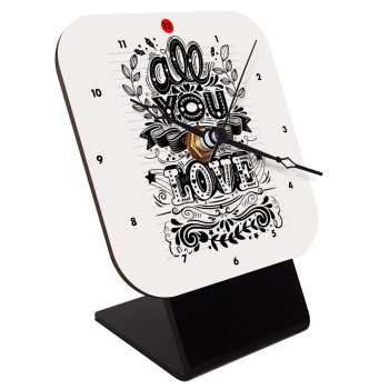 All you need is love, Quartz Wooden table clock with hands (10cm)