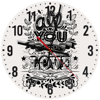 All you need is love, Ρολόι τοίχου ξύλινο (30cm)