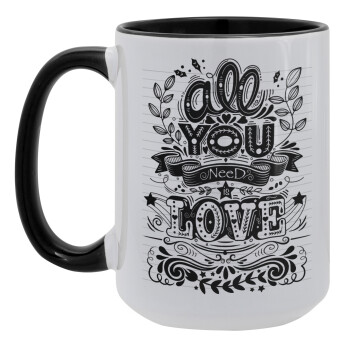 All you need is love, Κούπα Mega 15oz, κεραμική Μαύρη, 450ml