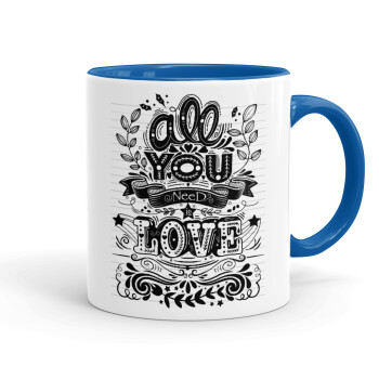 All you need is love, Mug colored blue, ceramic, 330ml