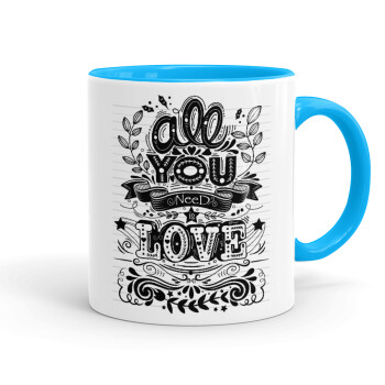 All you need is love, Mug colored light blue, ceramic, 330ml