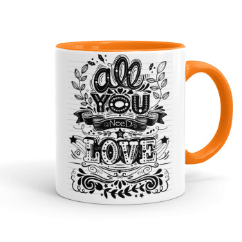 All you need is love, Mug colored orange, ceramic, 330ml