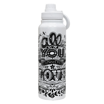 All you need is love, 1L Stainless Steel Thermal Bottle with Phone Holder & Double Wall Insulation