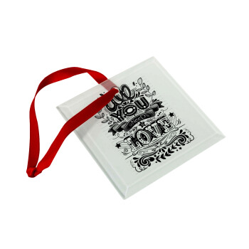 All you need is love, Στολίδι Χριστουγεννιάτικο στολίδι γυάλινο τετράγωνο 9x9cm