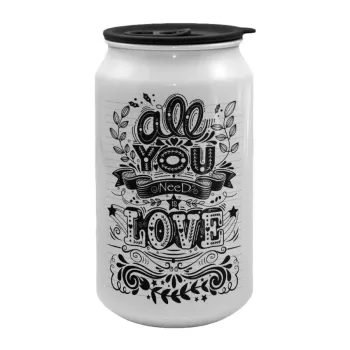 All you need is love, Κούπα ταξιδιού μεταλλική με καπάκι (tin-can) 500ml