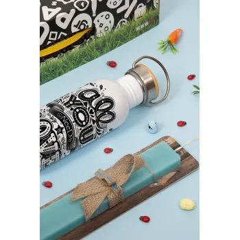 All you need is love, Πασχαλινή Λαμπάδα με παγούρι μεταλλικό Ασημένιο αλουμινίου (500ml) & κερί αρωματικό πλακέ (30cm) (ΤΙΡΚΟΥΑΖ)