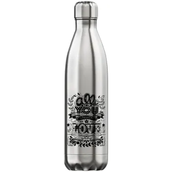 All you need is love, Inox (Stainless steel) hot metal mug, double wall, 750ml