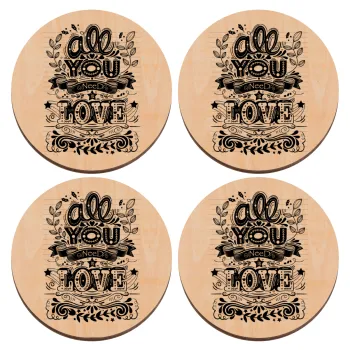 All you need is love, ΣΕΤ x4 Σουβέρ ξύλινα στρογγυλά plywood (9cm)