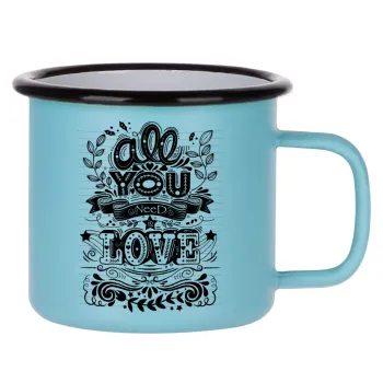 All you need is love, Κούπα Μεταλλική εμαγιέ ΜΑΤ σιέλ 360ml