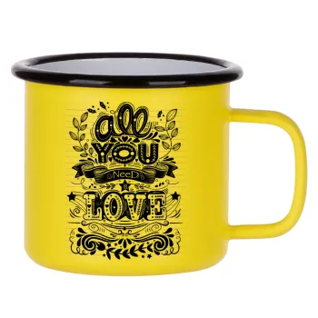 All you need is love, Metallic enamel MATT Yellow cup 360ml
