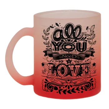 All you need is love, Κούπα γυάλινη δίχρωμη με βάση το κόκκινο ματ, 330ml