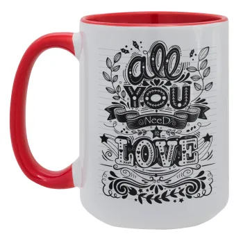 All you need is love, Κούπα Mega 15oz, κεραμική Κόκκινη, 450ml
