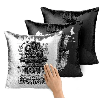 All you need is love, Μαξιλάρι καναπέ Μαγικό Μαύρο με πούλιες 40x40cm περιέχεται το γέμισμα