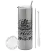 Tumbler stainless steel Silver 600ml, with metal straw & cleaning brush