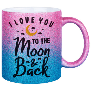 I love you to the moon and back, Κούπα Χρυσή/Μπλε Glitter, κεραμική, 330ml
