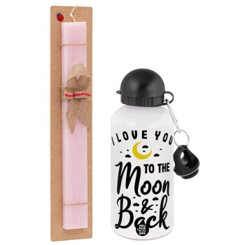 I love you to the moon and back, Easter Set, metallic aluminum bottle (500ml) & aromatic flat Easter candle (30cm) (PINK)