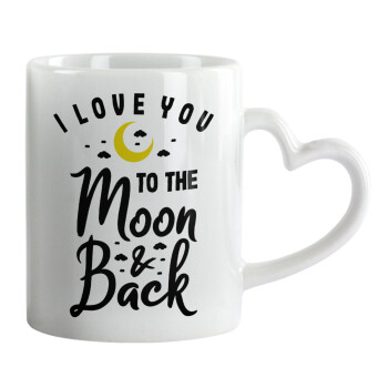 I love you to the moon and back, Mug heart handle, ceramic, 330ml