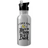 Water bottle Silver with straw, stainless steel 600ml