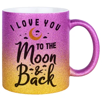 I love you to the moon and back, Κούπα Χρυσή/Ροζ Glitter, κεραμική, 330ml