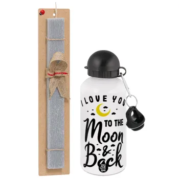 I love you to the moon and back, Easter Set, metallic aluminum water bottle (500ml) & aromatic flat Easter candle (30cm) (GRAY)