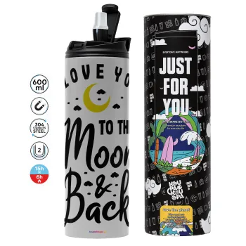I love you to the moon and back, Tumbler stainless steel GREY 600ml