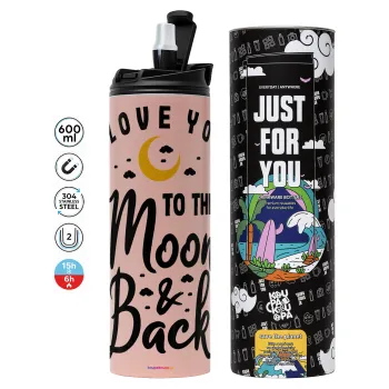 I love you to the moon and back, Tumbler stainless steel PINK 600ml