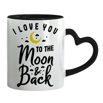 I love you to the moon and back, Κούπα καρδιά χερούλι μαύρη, κεραμική, 330ml