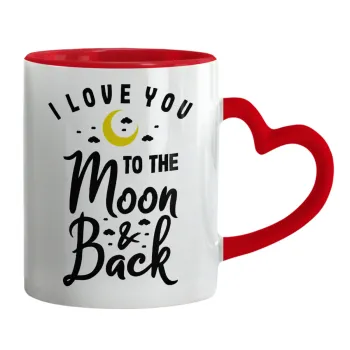 I love you to the moon and back, Mug heart red handle, ceramic, 330ml