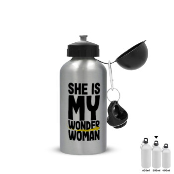 She is my wonder woman, Metallic water jug, Silver, aluminum 500ml