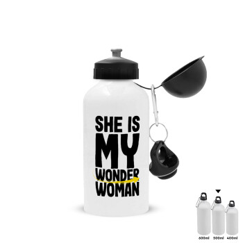 She is my wonder woman, Metal water bottle, White, aluminum 500ml
