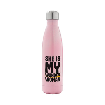 She is my wonder woman, Metal mug thermos Pink Iridiscent (Stainless steel), double wall, 500ml