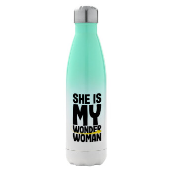 She is my wonder woman, Metal mug thermos Green/White (Stainless steel), double wall, 500ml