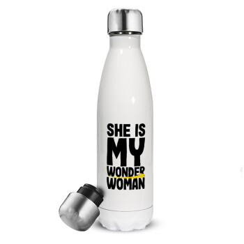 She is my wonder woman, Metal mug thermos White (Stainless steel), double wall, 500ml