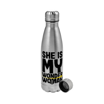 She is my wonder woman, Metallic water bottle, stainless steel, 750ml