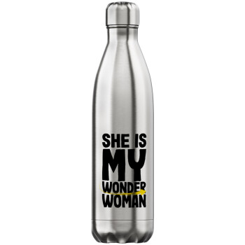 She is my wonder woman, Inox (Stainless steel) hot metal mug, double wall, 750ml