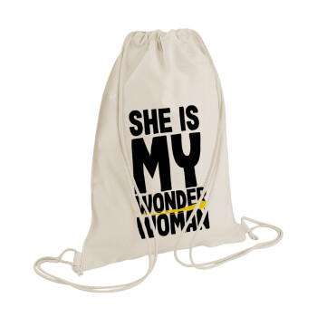 She is my wonder woman, Backpack bag GYMBAG natural (28x40cm)