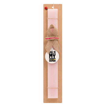 She is my wonder woman, Easter Set, wooden keychain & scented flat Easter candle (30cm) (PINK)