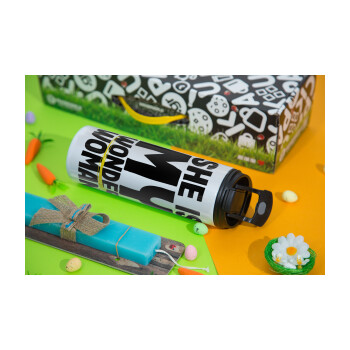 She is my wonder woman, Easter candle,Travel Tumbler 2 Lids, with metal straw & cleaning brush & aromatic flat candle (30cm) (BLUE)