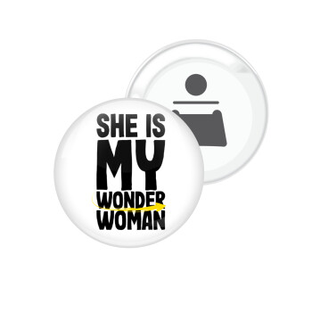 She is my wonder woman, Μαγνητάκι και ανοιχτήρι μπύρας στρογγυλό διάστασης 5,9cm
