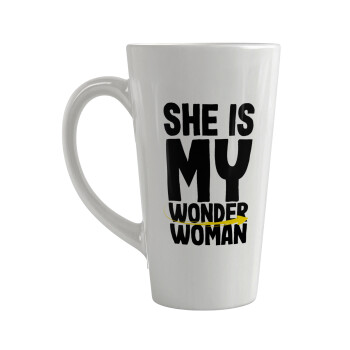 She is my wonder woman, Κούπα κωνική Latte Μεγάλη, κεραμική, 450ml