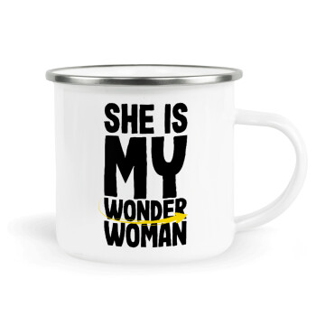 She is my wonder woman, Metallic enamel cup white 360ml
