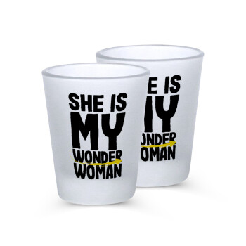 She is my wonder woman, Σφηνοπότηρα γυάλινα 45ml του πάγου (2 τεμάχια)