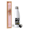 Easter Set, metallic stainless steel water bottle (750ml) & scented flat Easter candle (30cm) (PINK)
