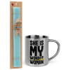 Easter Set, metallic thermal cup (300ml) & aromatic flat Easter candle (30cm) (TURQUOISE)