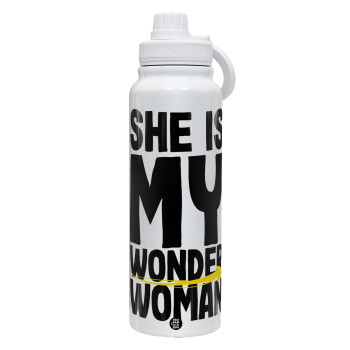 She is my wonder woman, 1L Stainless Steel Thermal Bottle with Phone Holder & Double Wall Insulation