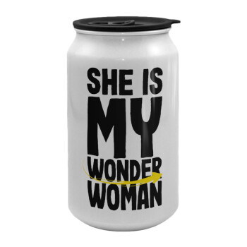 She is my wonder woman, Κούπα ταξιδιού μεταλλική με καπάκι (tin-can) 500ml
