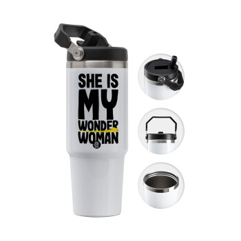 She is my wonder woman, Θερμός Ανοξείδωτο 30oz με χερούλι