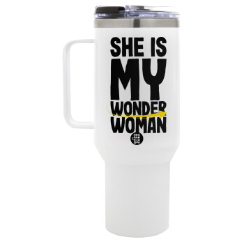 She is my wonder woman, Mega Tumbler με καπάκι, διπλού τοιχώματος (θερμό) 1,2L